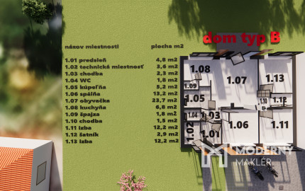 Na predaj 4-izbový rodinný dom TYP DOMU B  v obci Jelka