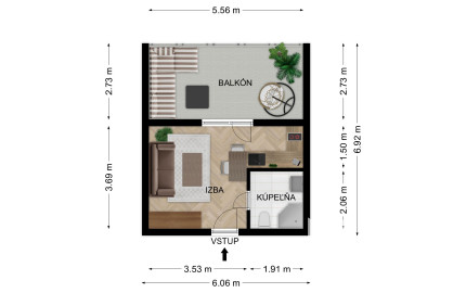 Na predaj investičný zariadený 1-izbový apartmán (nebytový priestor) v Bardejove