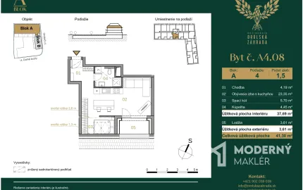 Na predaj 1,5 izbový byt s loggiou a výhľadom do záhrady v centre Trnavy