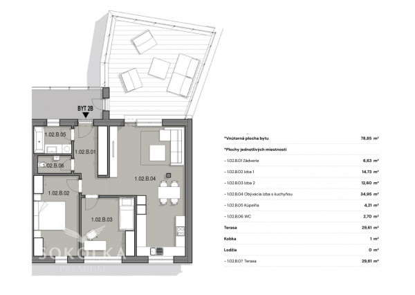 SOKOLKA Na predaj unikátny 3-izbový byt č. 1.02.B vo Zvolene