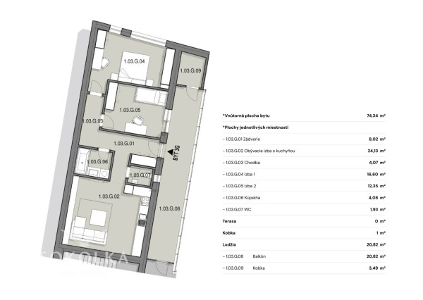 SOKOLKA Na predaj unikátny 3-izbový byt č. 1.02G vo Zvolene