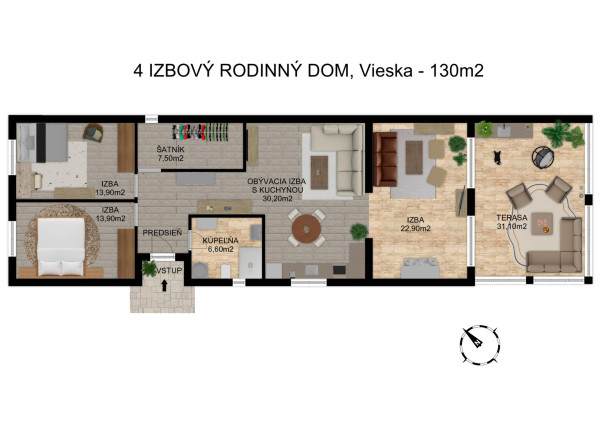 Na predaj priestranný 4-izbový rodinný dom v obci Vieska