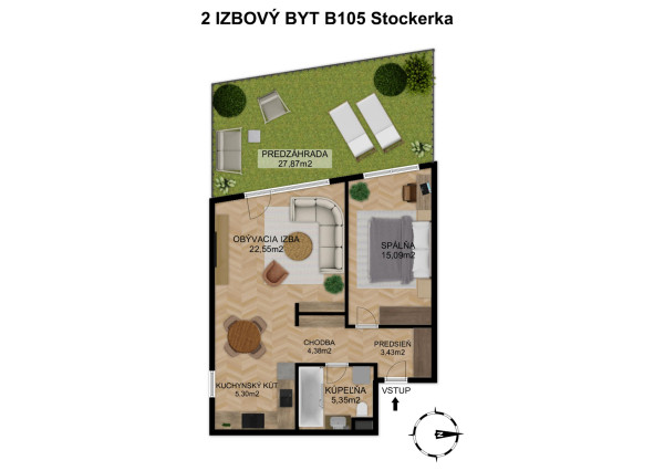 Na predaj 2-izbový byt s predzáhradkou v STOCKERKE v Devínskej Novej Vsi