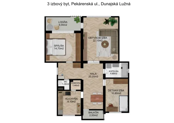 Na predaj priestranný 3-izbový byt s garážou a veľkou pivnicou v Dunajskej Lužnej
