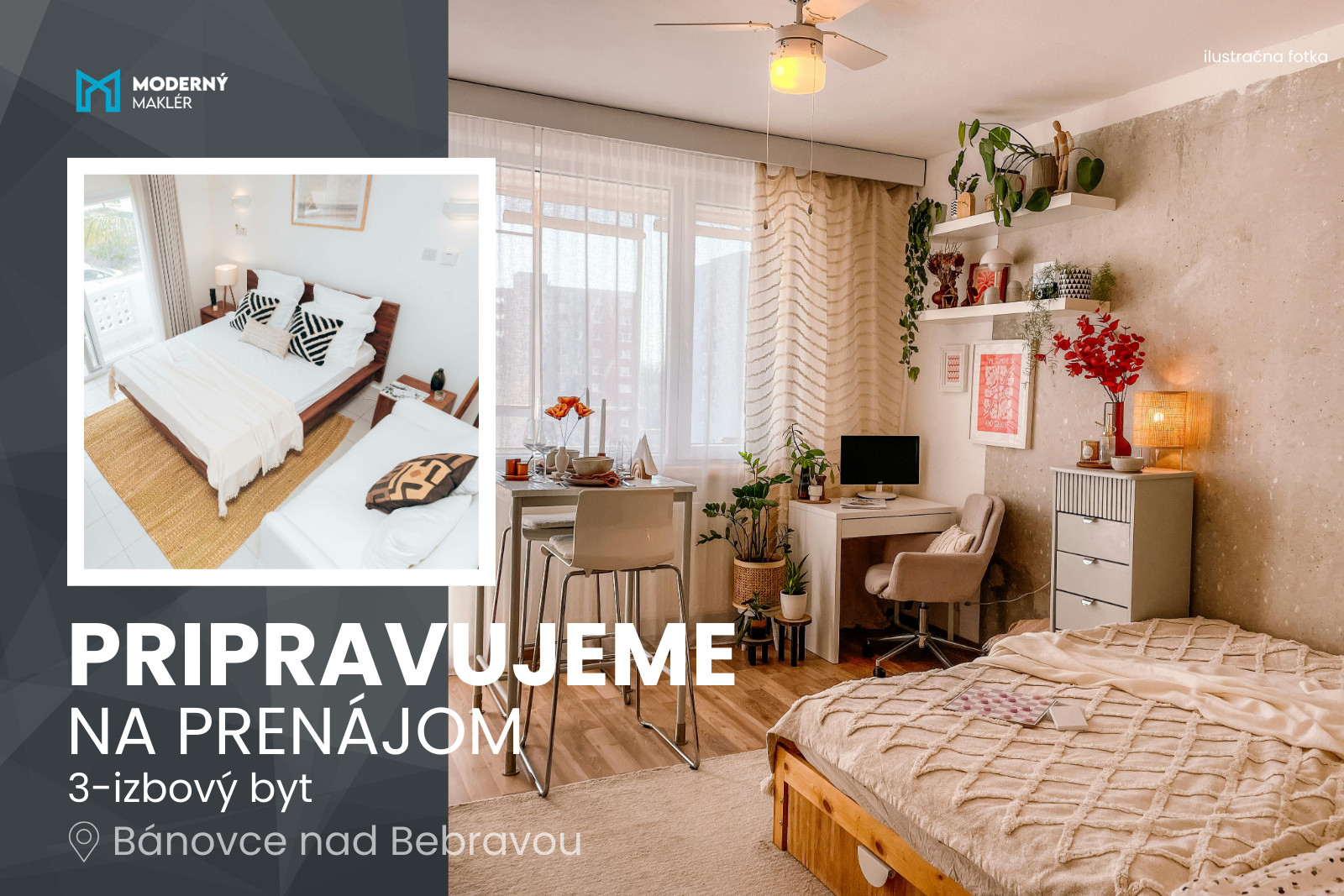 Na prenájom čiastočne zariadený 3-izbový byt v Bánovciach nad Bebravou